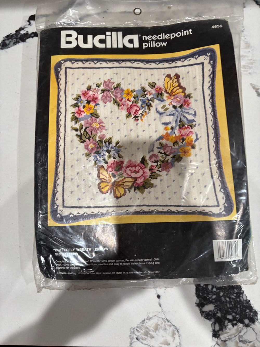 Bucilla Needlepoint Pillow Kit - Butterfly Wreath Heart Design